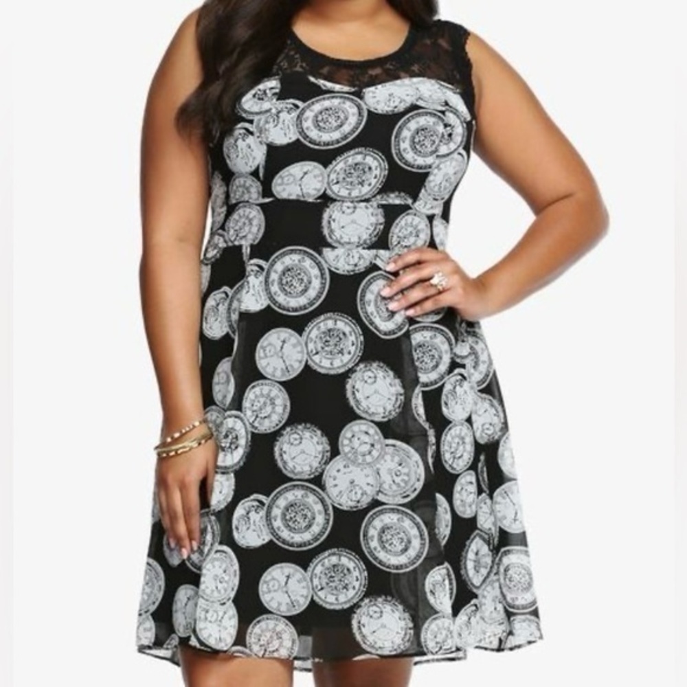 Tripp NYC Sleeveless Black and White Clocks Dress, Time Dress Size 1
